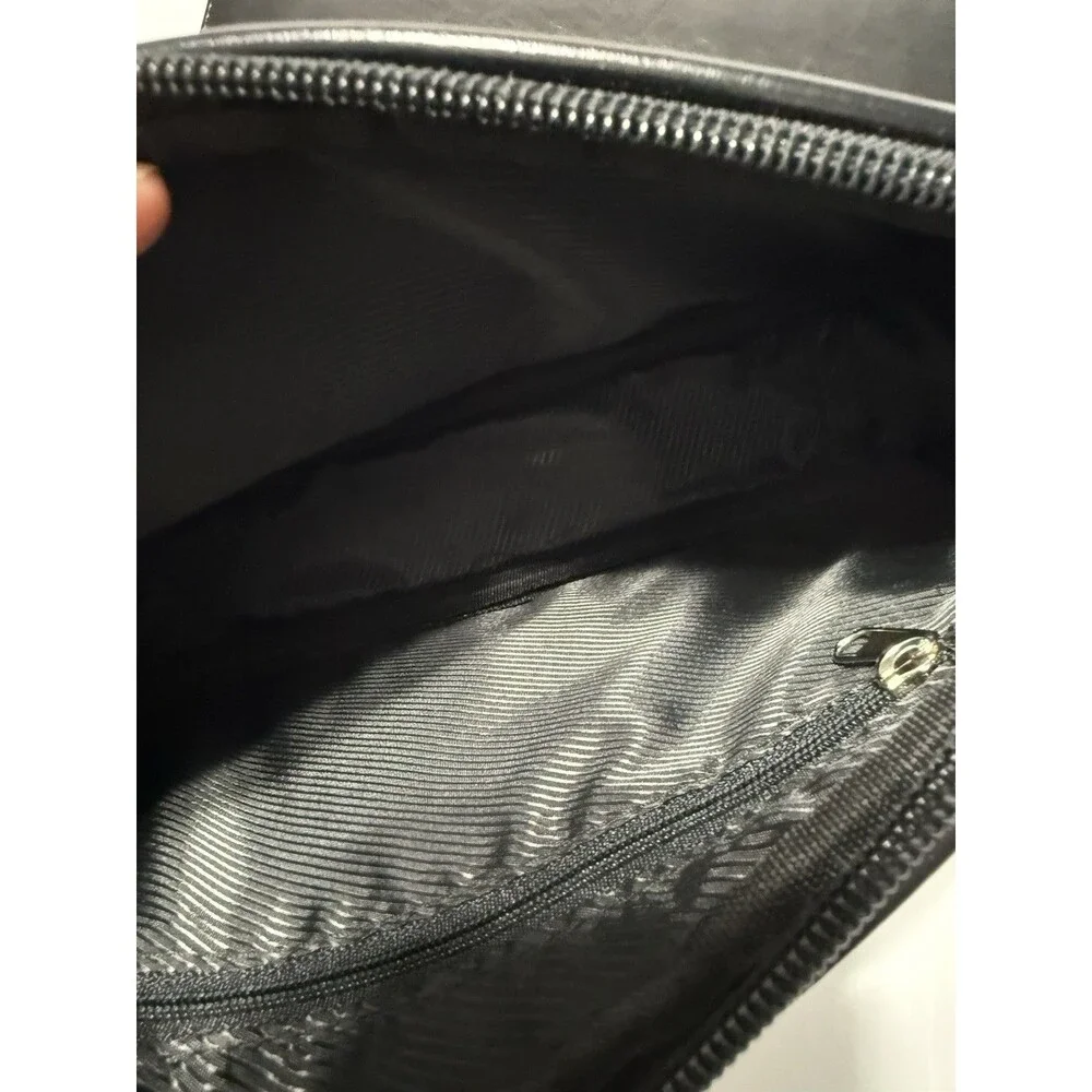 Black Faux Leather Metal Handle Handbag Purse With Removable Insert Vintage